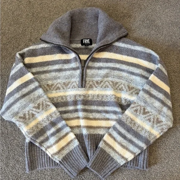 Frye Women's Fair-Isle Striped Half-Zip Draped-Collar Sweater size M - Picture 4 of 6